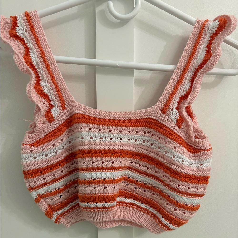 Striped Pink and Orange Knit Crop Top